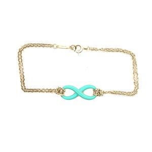Tiffany & Co Infinity Double Chain Bracelet Sterling Silver Blue Enamel 6.5in